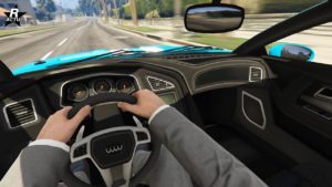 L'intérieur de la voiture Obey 8F Drafter vue du pilote du véhicule.