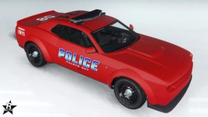 Le motif "LSPD (Paleto Bay) présent sur la carrosserie de la voiture de police Bravado Gauntlet Interceptor