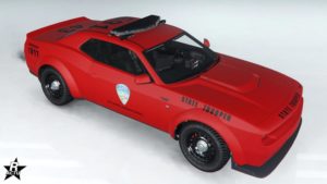 Le motif "Police d'État de LS (Variante)" affiché et présent sur la carrosserie de la voiture Bravado Gauntlet Interceptor