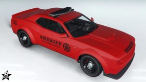 La Gauntlet Interceptor avec le motif de véhicule "Shérif du compté de LS (Discret)" aux couleurs de la police du compté de Los Santos