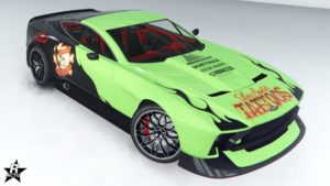 La voiture britannique Dewbauchee Champion disposant du motif "Los Santos Tatouages" sur sa carrosserie.