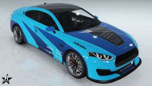 Le motif de véhicule "À fond la caisse" apparaissant sur la carrosserie de la voiture allemande Obey 8F Drafter