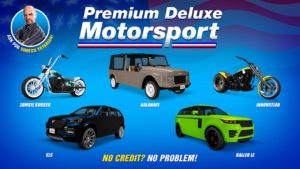 Les voitures Benefactor XLS, Canis Kalahari, Gallivanter Baller LE et les motos LCC Innovation et Western Zombie Bobber sont les 5 véhicules disponibles cette semaine dans la concession auto Premium Deluxe Motorsport.
