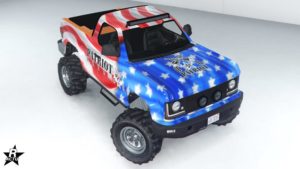 Le Véhicule Riata disposant du motif "Bière Patriot"