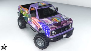 Le skin "Rangers de l'espace" sur la carrosserie du Vapid Riata