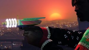 Le pistolet Up-n-Atomizer dans GTA Online, l'arme dispose du motif exclusif de noël