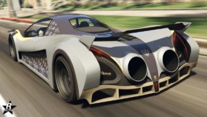 Vue arrière de la Principe Deveste Eight, la voiture est de couleur grise