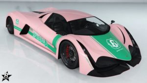 La supersportive Principe Deveste Eight dans GTA Online avec le motif de carrosserie "Gruppe Sechs"