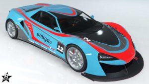 La supersportive Itali GTB Custom de chez Progen disposant du motif "Amigas" sur sa carrosserie