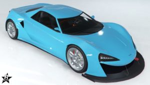 La voiture Progen Itali GTB Custom de couleur bleu et sans aucun motif appliqué sur sa carrosserie dans le jeu GTA Online.