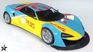 La Progen Itali GTB Custom avec le motif de véhicule "Debris" présent sur sa carrosserie