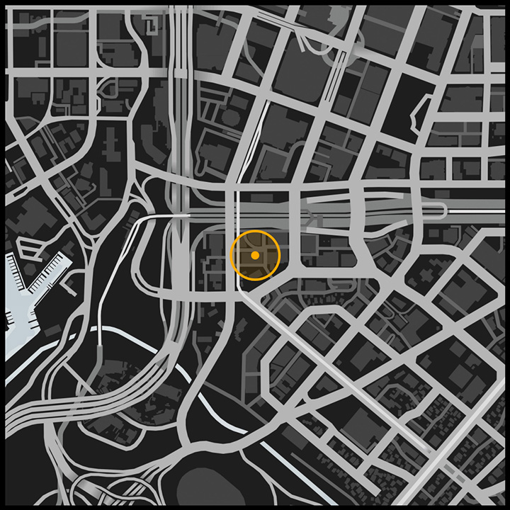 Emplacement sur la carte de l'atelier de customisations Benny's Original Motor Works dans la ville de Los Santos dans GTA Online
