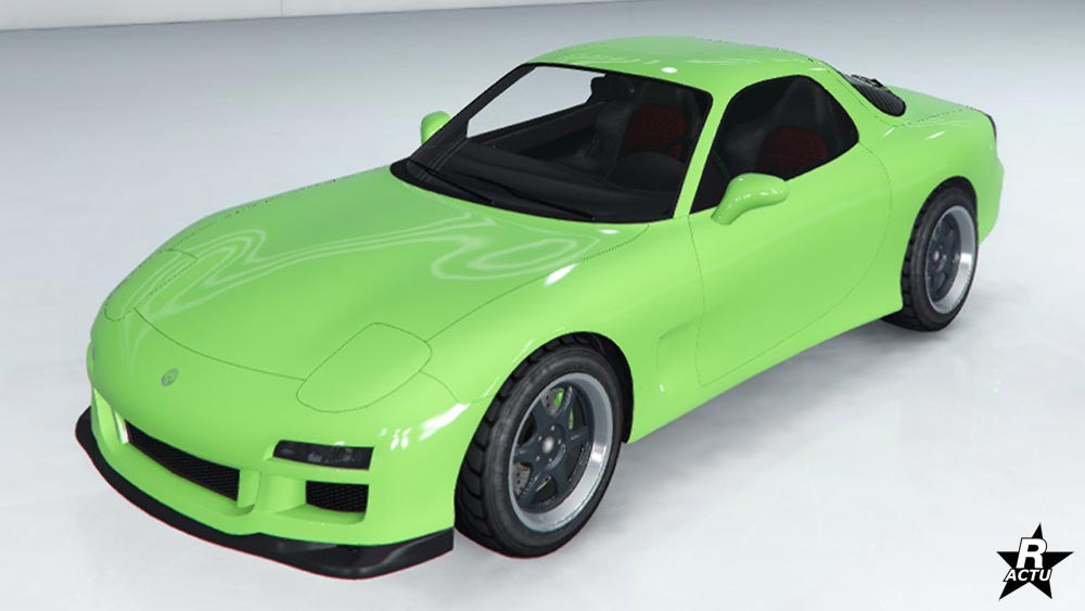 La voiture Annis ZR350 dans GTA Online, la carrosserie du véhicule est de couleur vert pomme et elle ne dispose pas de motif
