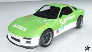 Le skin "Course Annis classique alternative" appliqué sur la voiture japonaise Annis ZR350. Le motif se distingue par une bande large blanche qui fait tout le tour du bas de la ZR350, il y a également les inscriptions '54' et 'Annis' sur le capot et les portières.