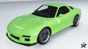 Le skin de voiture "Liste de course alternative" sur la bagnole Annis ZR350 dans GTA Online, le motif se distingue par des noms de marque inscrits en noir sur le capot et les portières du véhicule