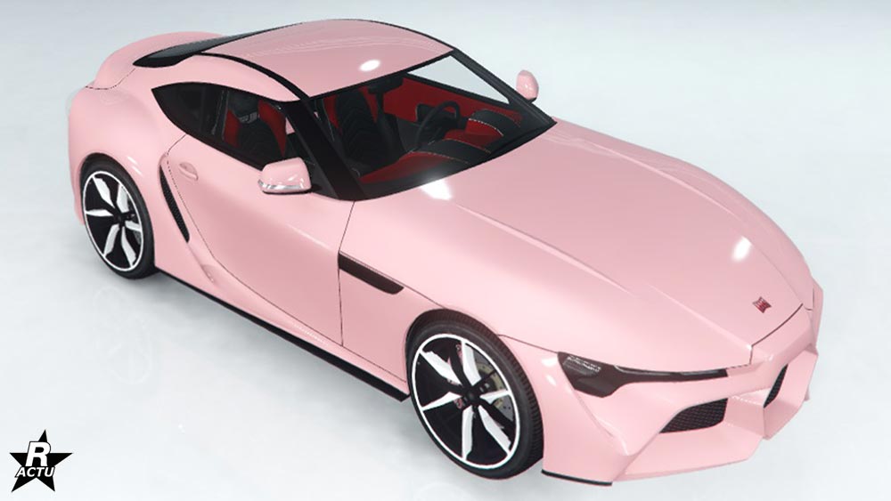 La voiture japonaise Dinka Jester RR sans aucun motif appliqué sur sa carrosserie dans le jeu vidéo GTA Online.