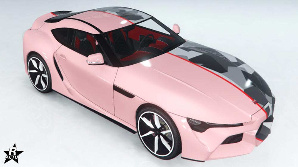 Le skin de véhicule "Camouflage d'un coté" présent sur la Jester RR dans le jeu vidéo Grand Theft Auto Online.