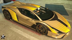 Le décalco "Éclats jaunes" sur la supersportive Pegassi Ignus armée