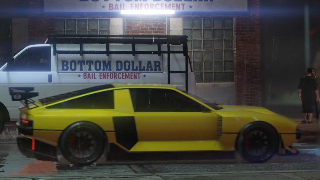 Vue de côté de la nouvelle voiture Bollokan dans GTA Online, elle est de couleur jaune.
