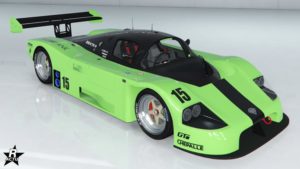 La Benefactor LM87 qui a le motif "Lombank" appliqué sur sa carrosserie