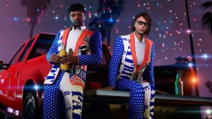 Les vêtements exclusifs à l'abonnement GTA+ en juillet, il s'agit de la veste et du pantalon de costume du jour de l'indépendance américaine