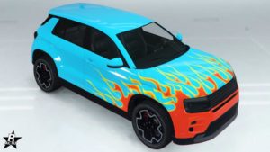 Le skin de véhicule "Flammes" présent sur le capot du SUV Castigator.