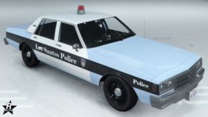 Le groupe de décalcomanie "Police de Los Santos" sur la carrosserie de la voiture Declasse Impaler LX Cruiser dans le jeu vidéo GTA Online