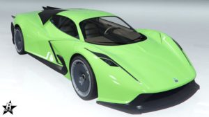 L'Overflod Pipistrello disposant sur sa carrosserie le motif "Bande blanche Overflod"