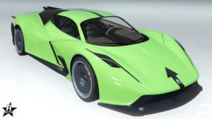 Le motif de véhicule "Bande noire", appliqué sur la carrosserie de l'Overflod Pipistrello