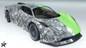 Le motif de véhicule "Camouflage de rue droite" sur l'Overflod Pipistrello.