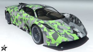 Le skin de carrosserie "Camouflage de rue intégral" sur la voiture Overflod Pipistrello.