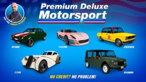 Image présentant les 5 véhicules disponibles cette semaine dans la concession auto Premium Deluxe Motorsport. Les véhicules sont le Cheburek, la Cyclone, le Kalahari, le Retinue et la Z-Type