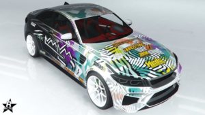 La voiture Ubermaht Cypher avec le skin "Camouflage bug" appliqué sur sa carrosserie.