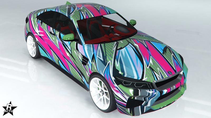 Le motif "Coups de foudre" présent sur la carrosserie du véhicule Cypher dans le jeu vidéo GTA Online.