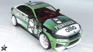 La voiture Ubermacht Cypher disposant du motif de carrosserie "Course Pisswasser blanche".