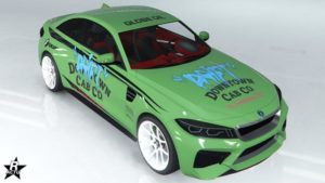 Le motif de carrosserie "Taxi Drift" sur la voiture allemande Ubermacht Cypher.