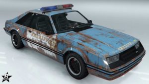 La carrosserie de la voiture Vapid Dominator FX Interceptor avec le motif se nommant "Épave du shérif de LS"