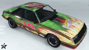 Le motif de carrosserie "Flammes de course" sur la voiture Vapid Dominator FX.