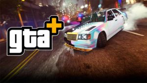 Bannière d'article des avantages GTA+ d'août 2024 où la voiture Benefactor Vorschlaghammer est présente sur l'image, effectue un drift et qui est gratuite pour les membres premium de GTA Online.