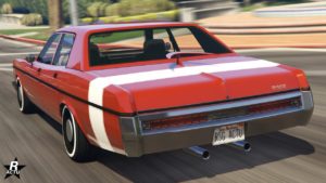 Vue arrière de l Bravado Greenwood, elle est peinte en rouge, son pare-chocs arrière est chromé.