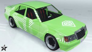 La voiture Vorschlaghammer disposant du skin "Course Benefactor blanc" sur sa carrosserie.