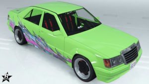 Le groupe de décalcomanie "Éclaboussures drift" qui est réservé aux membres GTA+, présent sur la carrosserie du véhicule Benefactor Vorschlaghammer