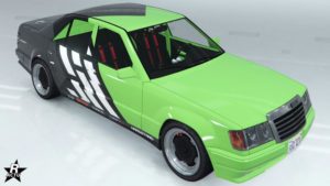 Le décalcomanie "Géométrie de course" présent sur la carrosserie de la voiture Benefactor Vorschlaghammer