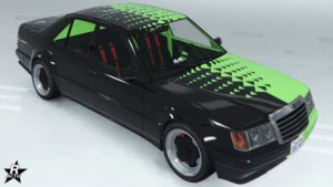 Le skin exclusif à GTA+ "Géométrie dégradée" sur la carrosserie de la voiture