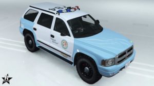 Le skin de voiture "LSPD" représentant la police classique à Los Santos présent sur le SUV "Bravado Dorado Cruiser"