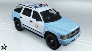 Le véhicule de flic Bravado Dorado Cruiser avec sur sa carrosserie, le motif "Police des autoroutes de LS"