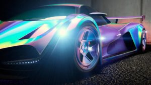La peinture de carosserie caméléon Perle mauve prismatique appliquée sur la voiture Deveste Eight dans GTA Online