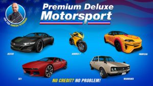 Image présentant la Double-T, l'Imorgon, la Jester, la SC1 et la Warrener qui sont les cinq véhicules disponibles dans la concession Premium Deluxe Motorsport cette semaine.