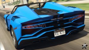 Vue arrière de la supersportive italienne Pegassi Zorrusso et elle est peinte en bleu.