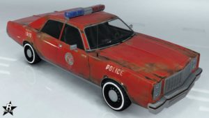 Le skin "Épave du LSPD" avec effet vieillissant sur la carrosserie de la voiture